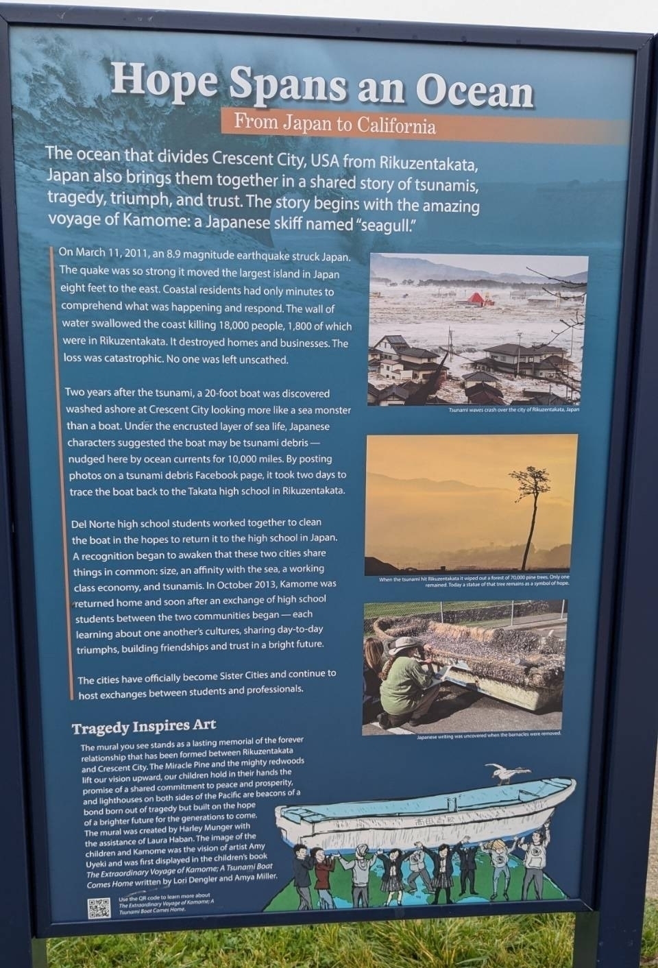 Sign at Crescent City park about Kamome Boat